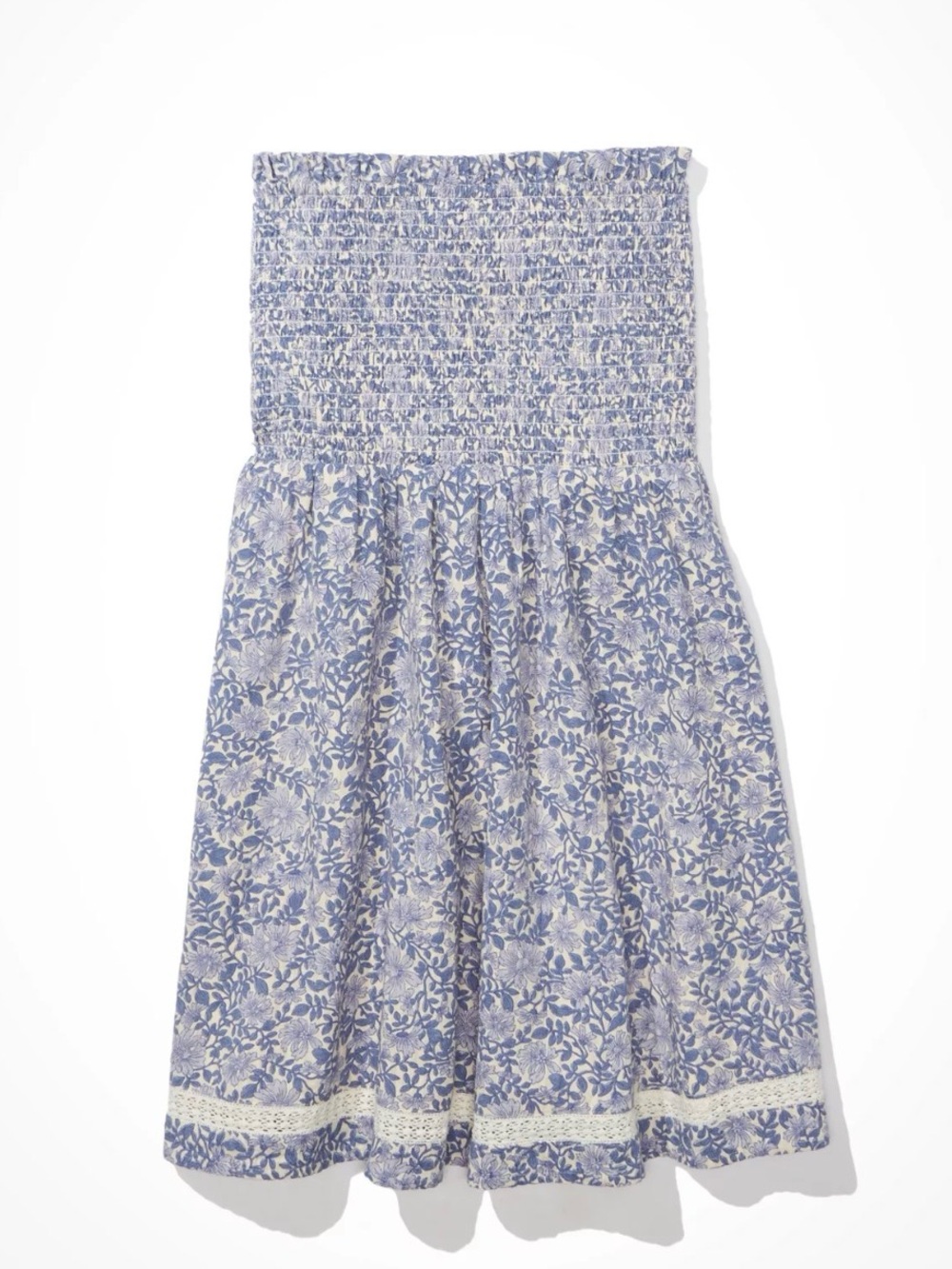 American Eagle Smockin On Sunshine Strapless Dress Medium Blue Smocked Mini